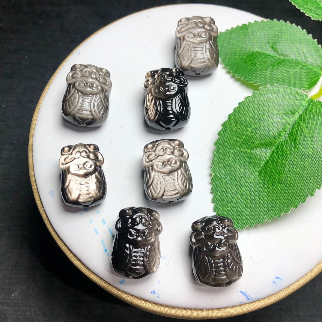 Natural Silver Sheen Obsidian Cicada Beads