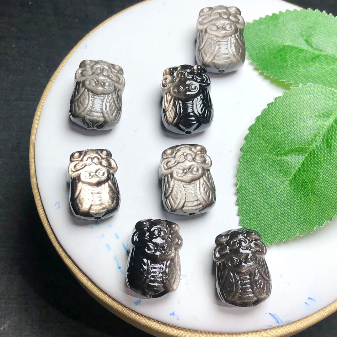 Natural Silver Sheen Obsidian Cicada Beads