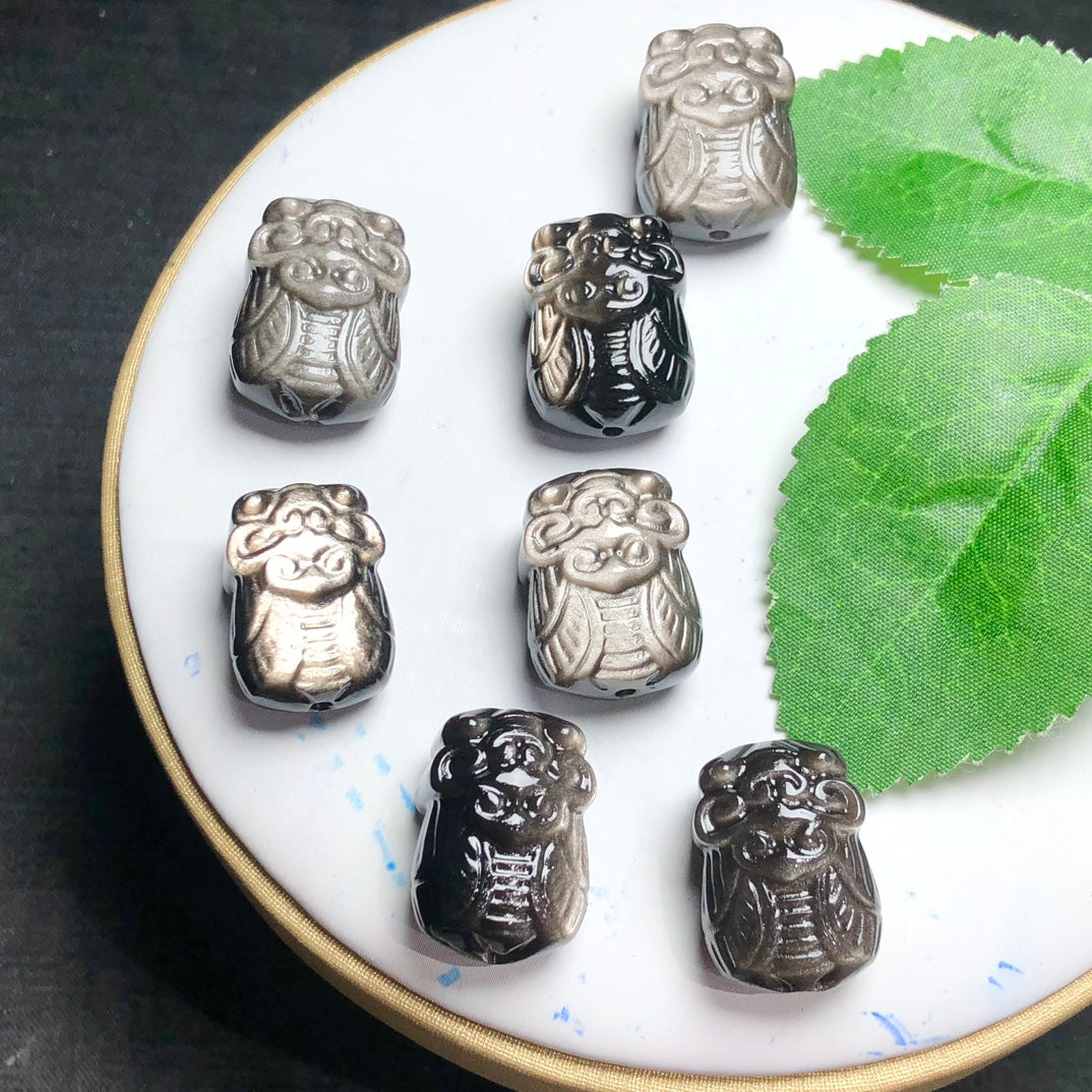 Natural Silver Sheen Obsidian Cicada Beads