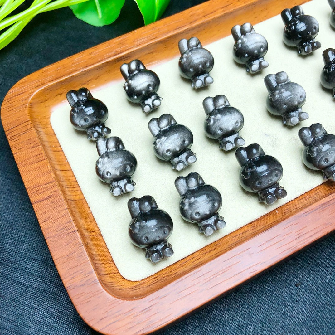 Natural Silver Sheen Obsidian Melody Sanrio Beads
