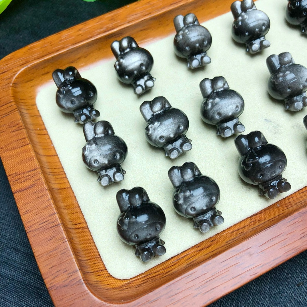 Natural Silver Sheen Obsidian Melody Sanrio Beads