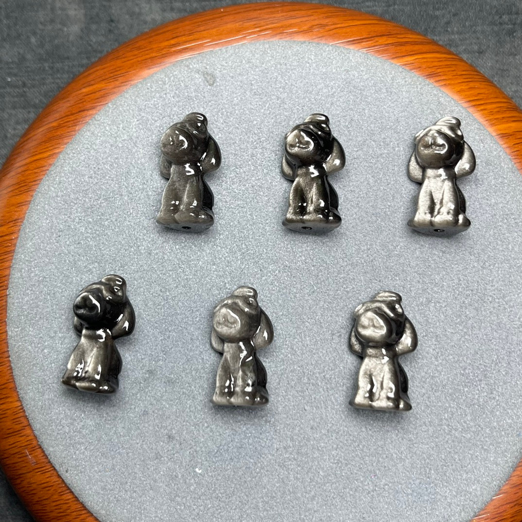 Natural Silver Sheen Obsidian Pilot Dog Beads