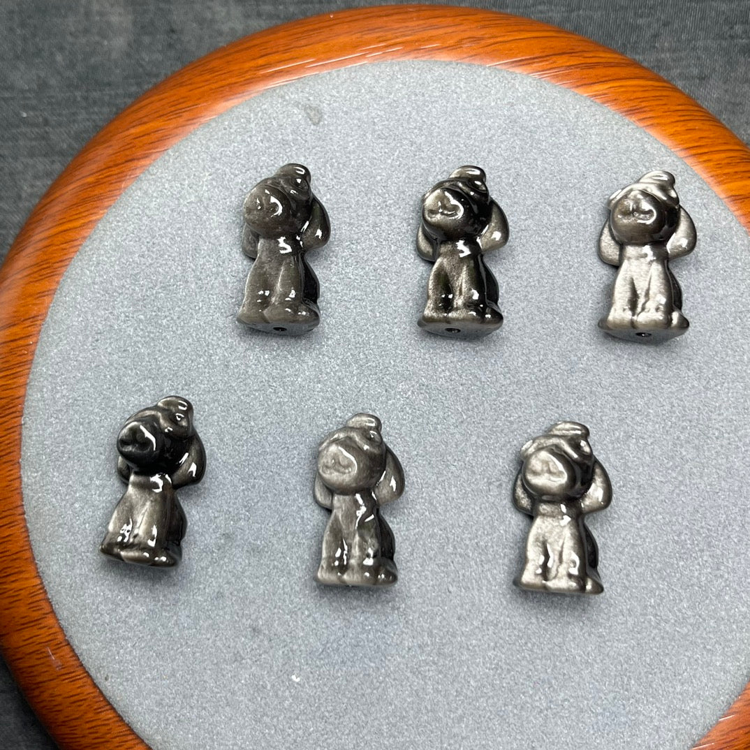 Natural Silver Sheen Obsidian Pilot Dog Beads