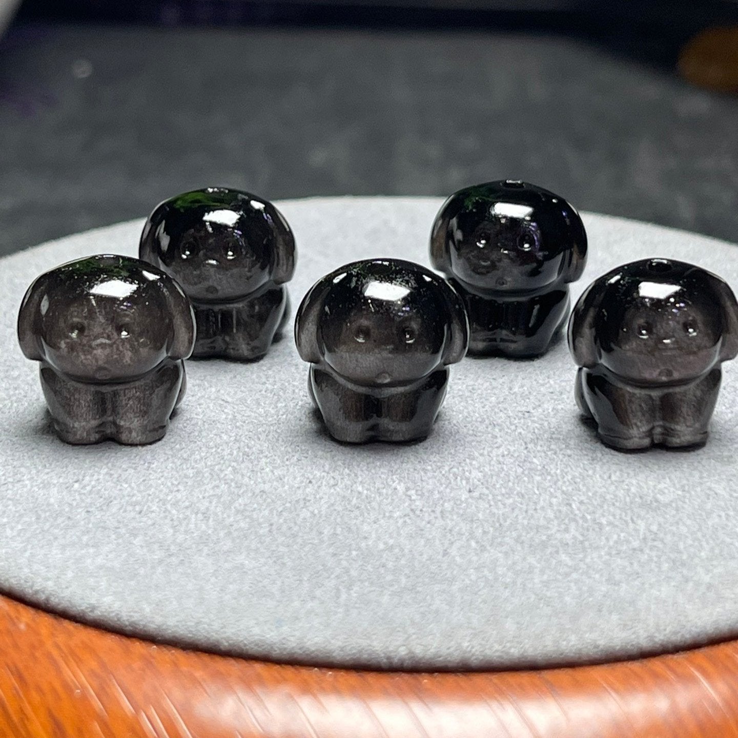 Natural Silver Sheen Obsidian Dog Beads