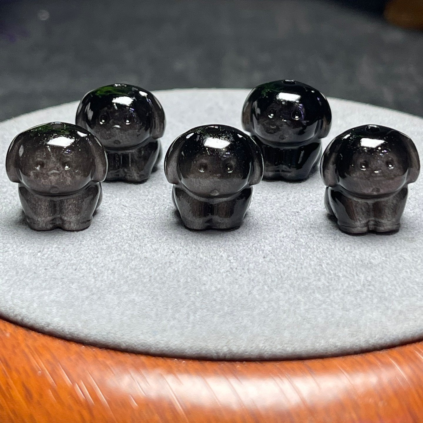 Natural Silver Sheen Obsidian Dog Beads