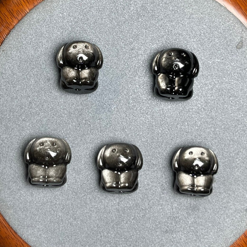 Natural Silver Sheen Obsidian Dog Beads
