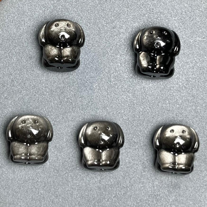 Natural Silver Sheen Obsidian Dog Beads
