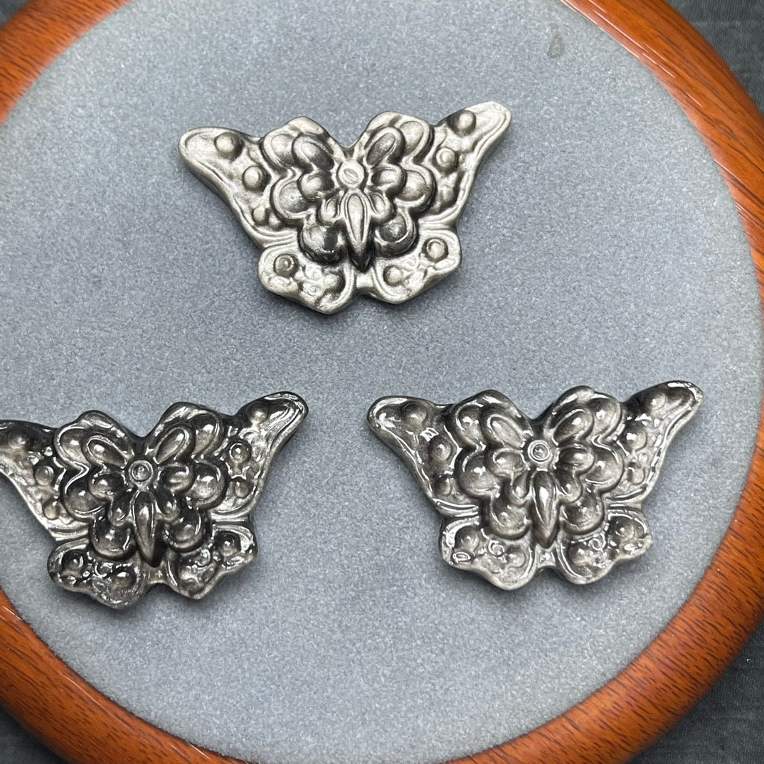 Natural Silver Sheen Obsidian Butterfly Beads
