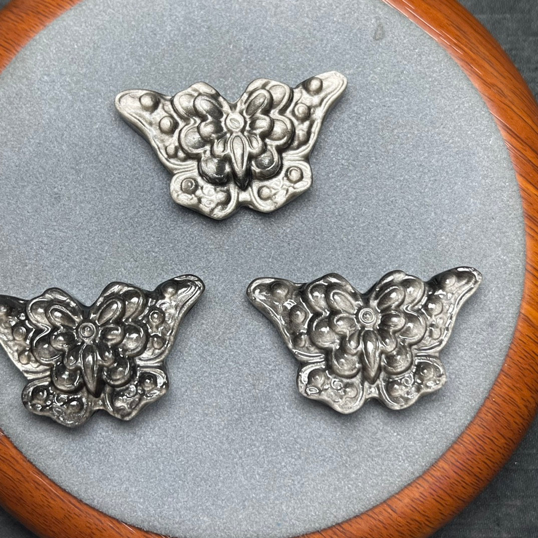 Natural Silver Sheen Obsidian Butterfly Beads