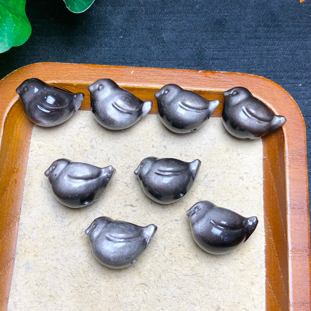 Natural Silver Sheen Obsidian Bird  Beads