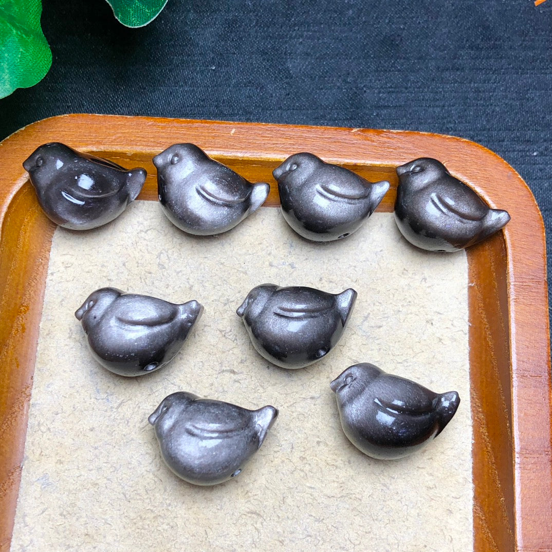 Natural Silver Sheen Obsidian Bird  Beads