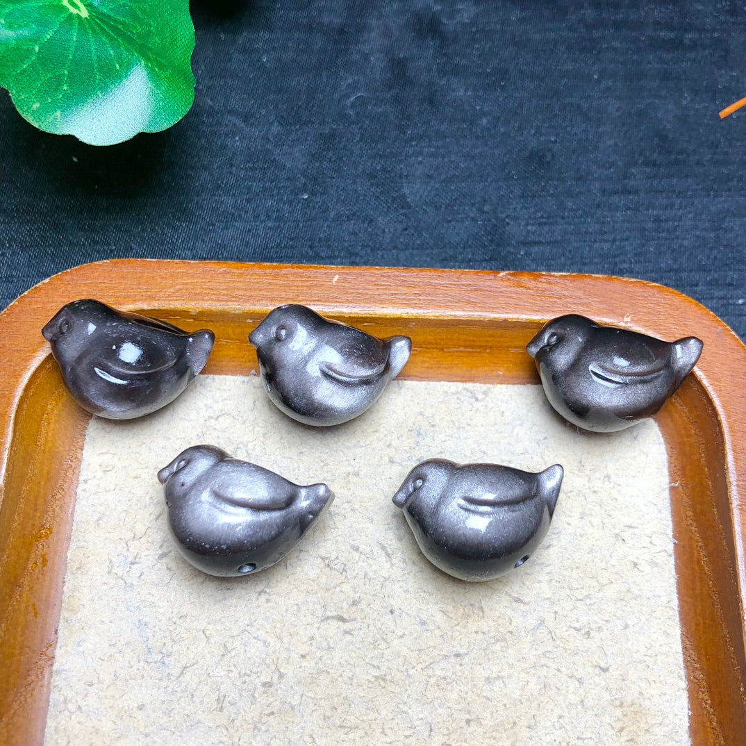 Natural Silver Sheen Obsidian Bird  Beads