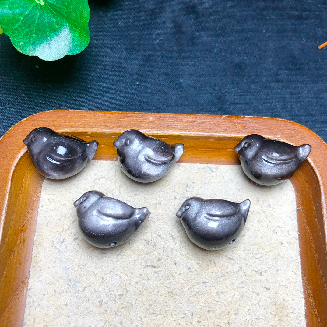 Natural Silver Sheen Obsidian Bird  Beads
