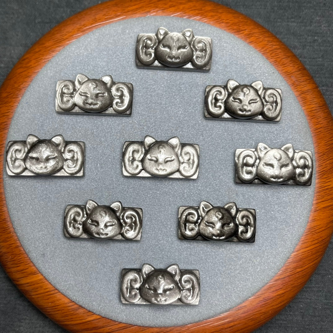 Natural Silver Sheen Obsidian Fox Head Beads