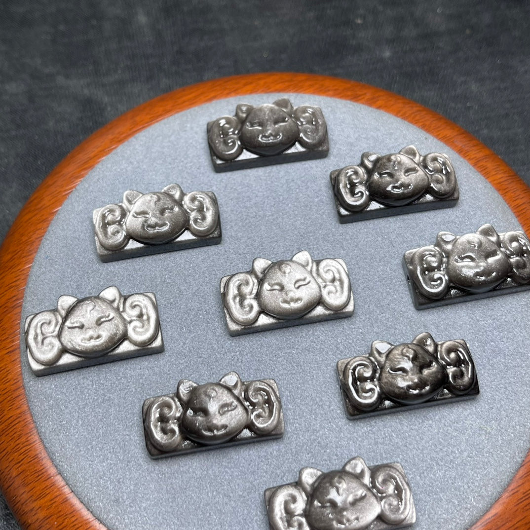 Natural Silver Sheen Obsidian Fox Head Beads