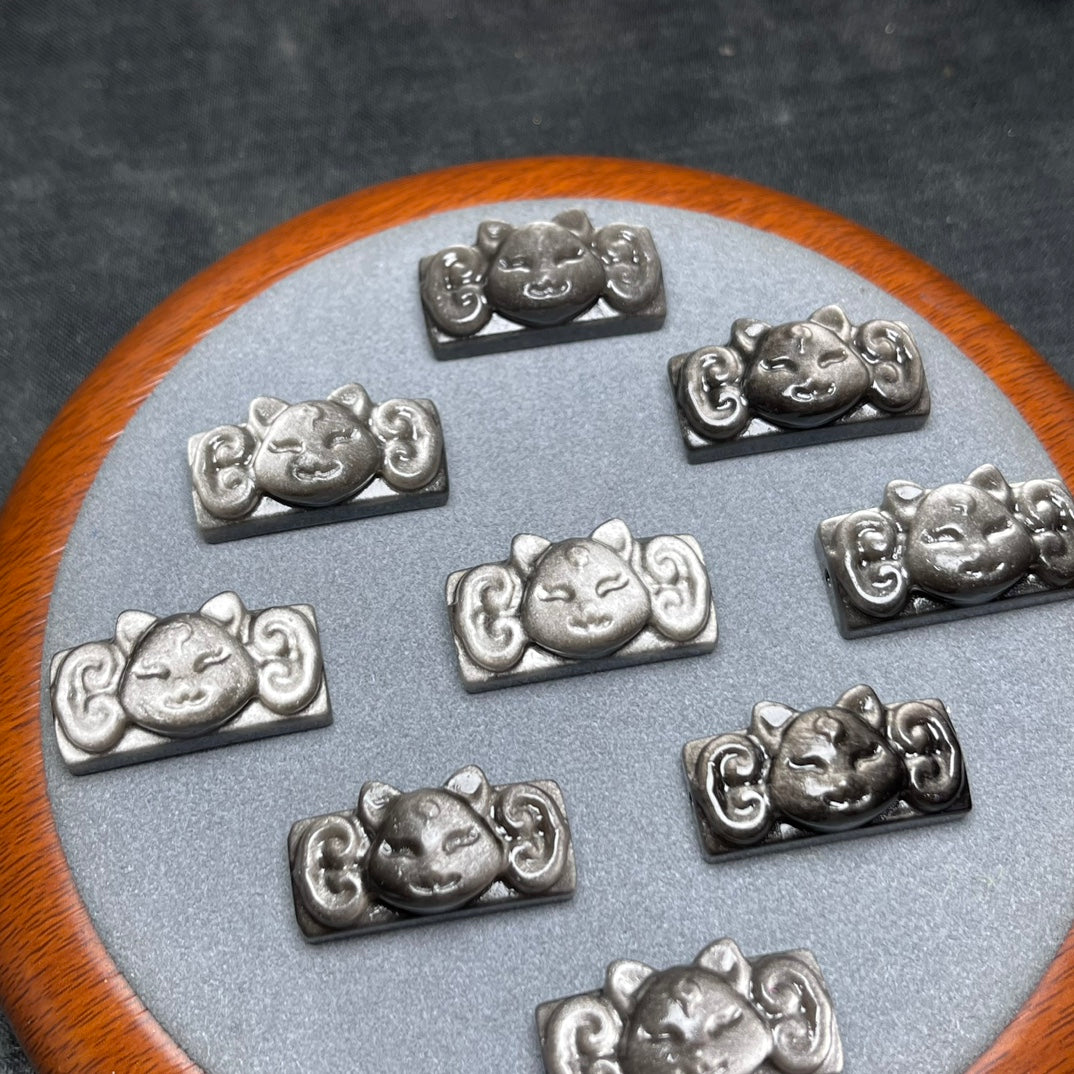 Natural Silver Sheen Obsidian Fox Head Beads
