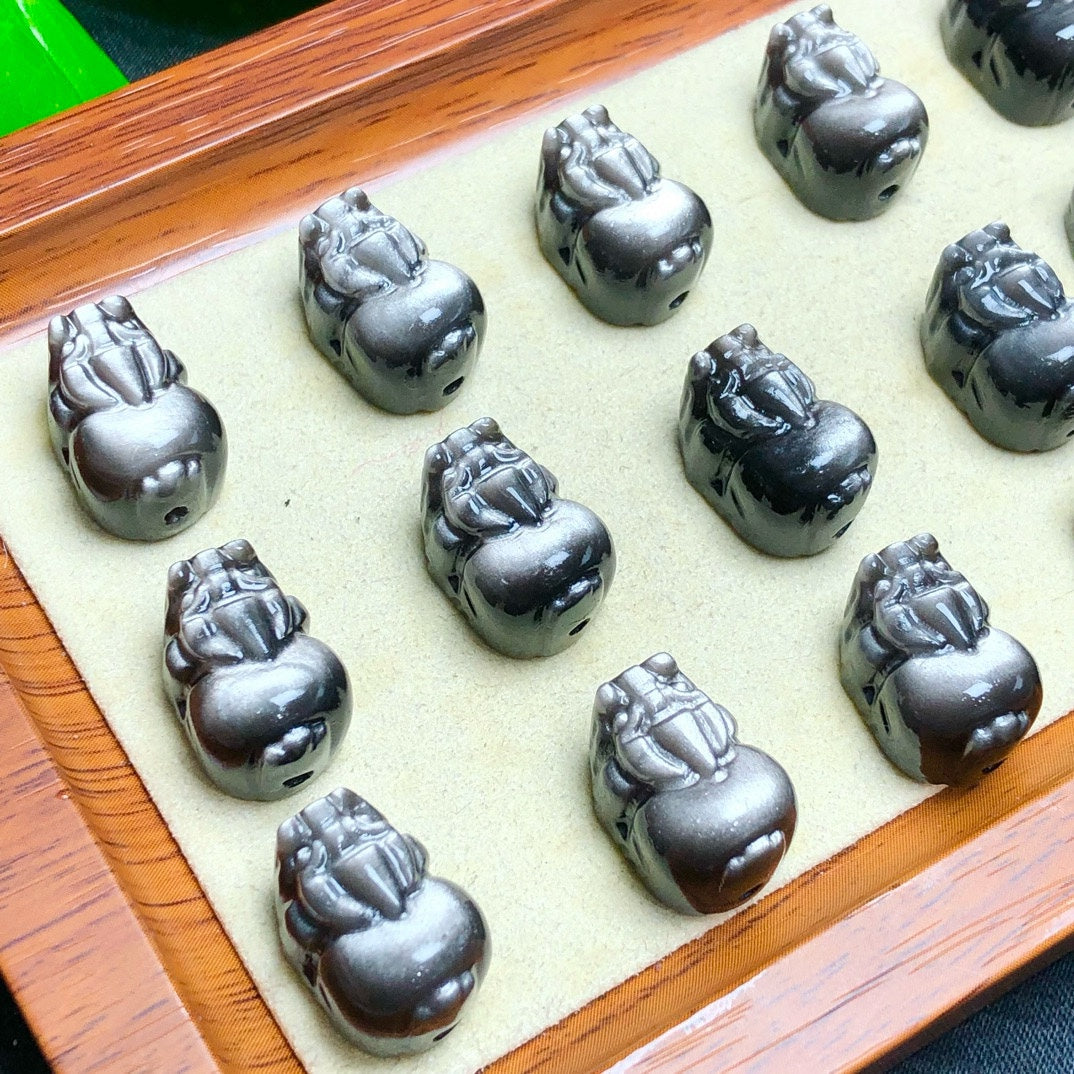 Natural Silver Sheen Obsidian Pixiu Beads