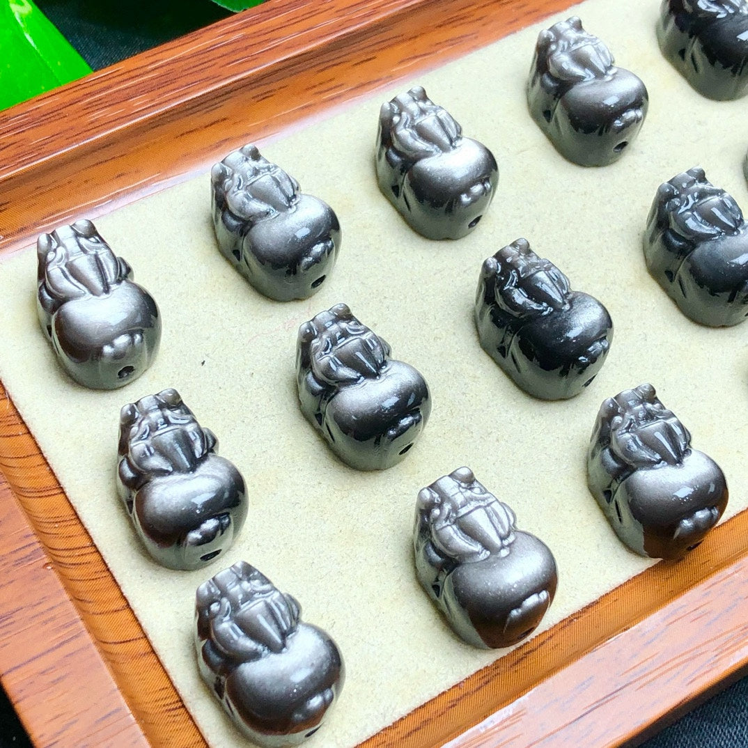 Natural Silver Sheen Obsidian Pixiu Beads