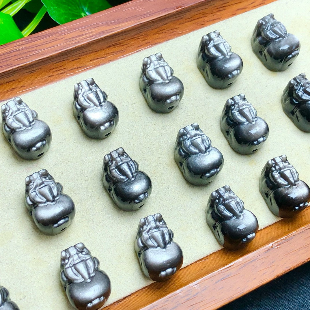 Natural Silver Sheen Obsidian Pixiu Beads