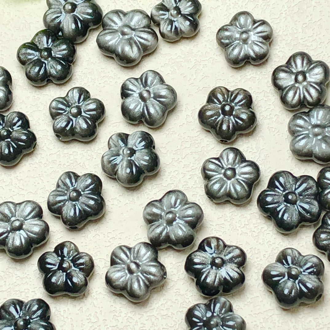 Silver Sheen Obsidian Flower Beads