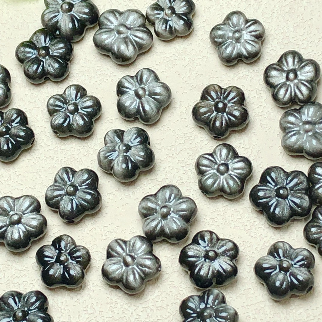 Silver Sheen Obsidian Flower Beads