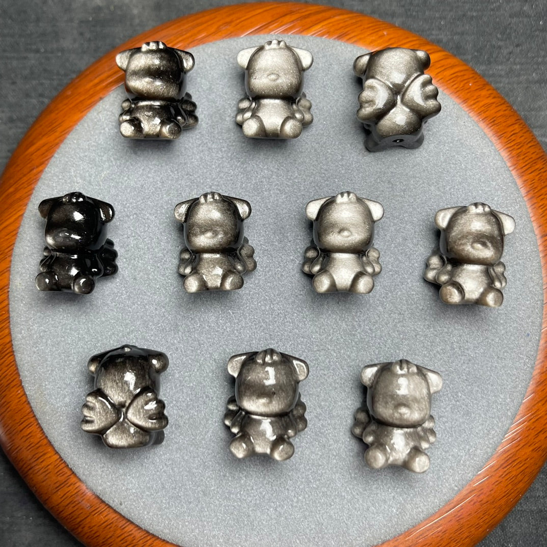 Natural Silver Sheen Obsidian Angel Wing Bear Beads Pendants