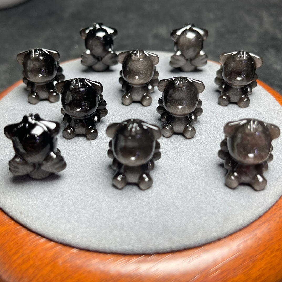Natural Silver Sheen Obsidian Angel Wing Bear Beads Pendants