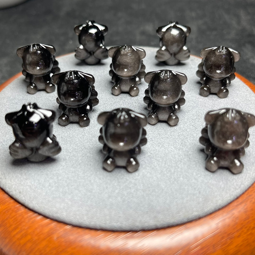 Natural Silver Sheen Obsidian Angel Wing Bear Beads Pendants