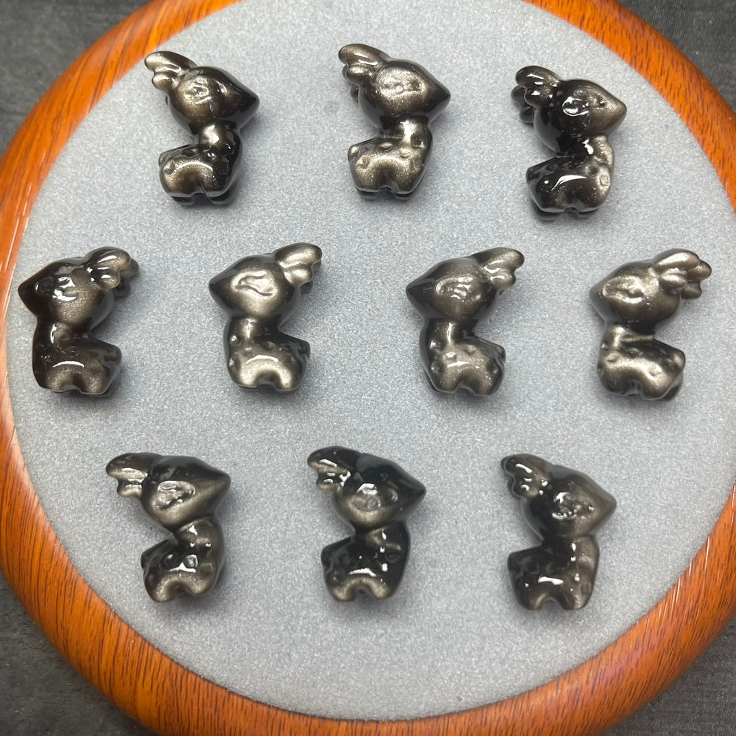 Natural Silver Sheen Obsidian Deer Beads