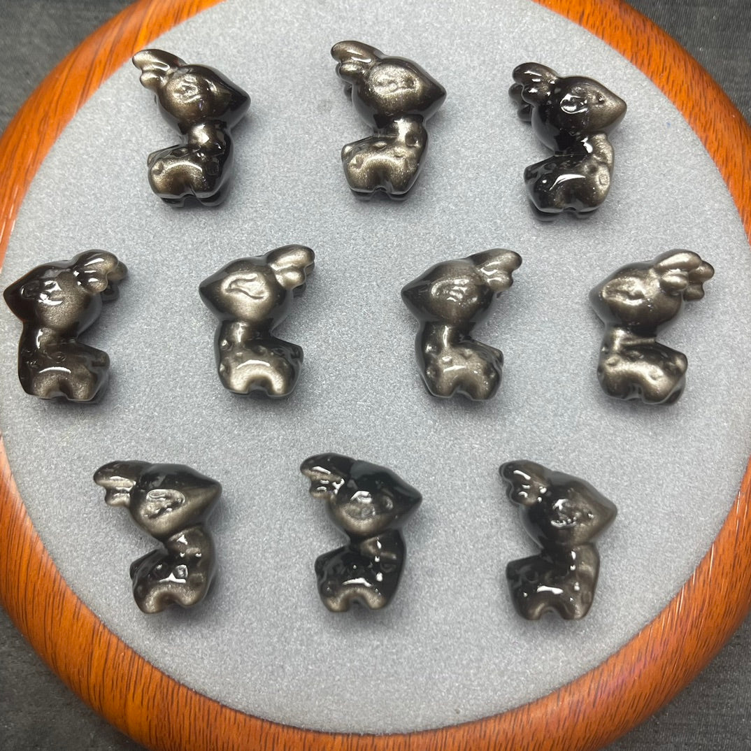 Natural Silver Sheen Obsidian Deer Beads