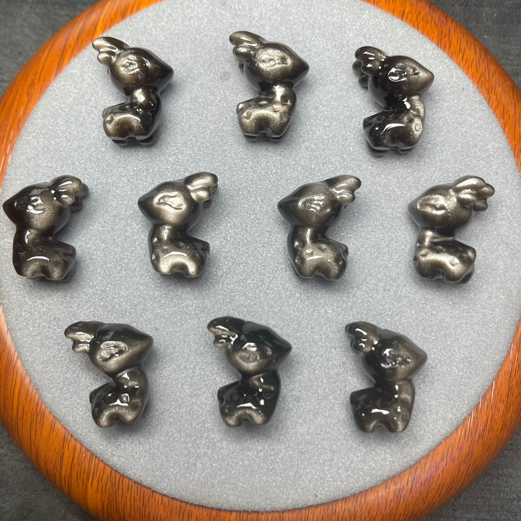 Natural Silver Sheen Obsidian Deer Beads