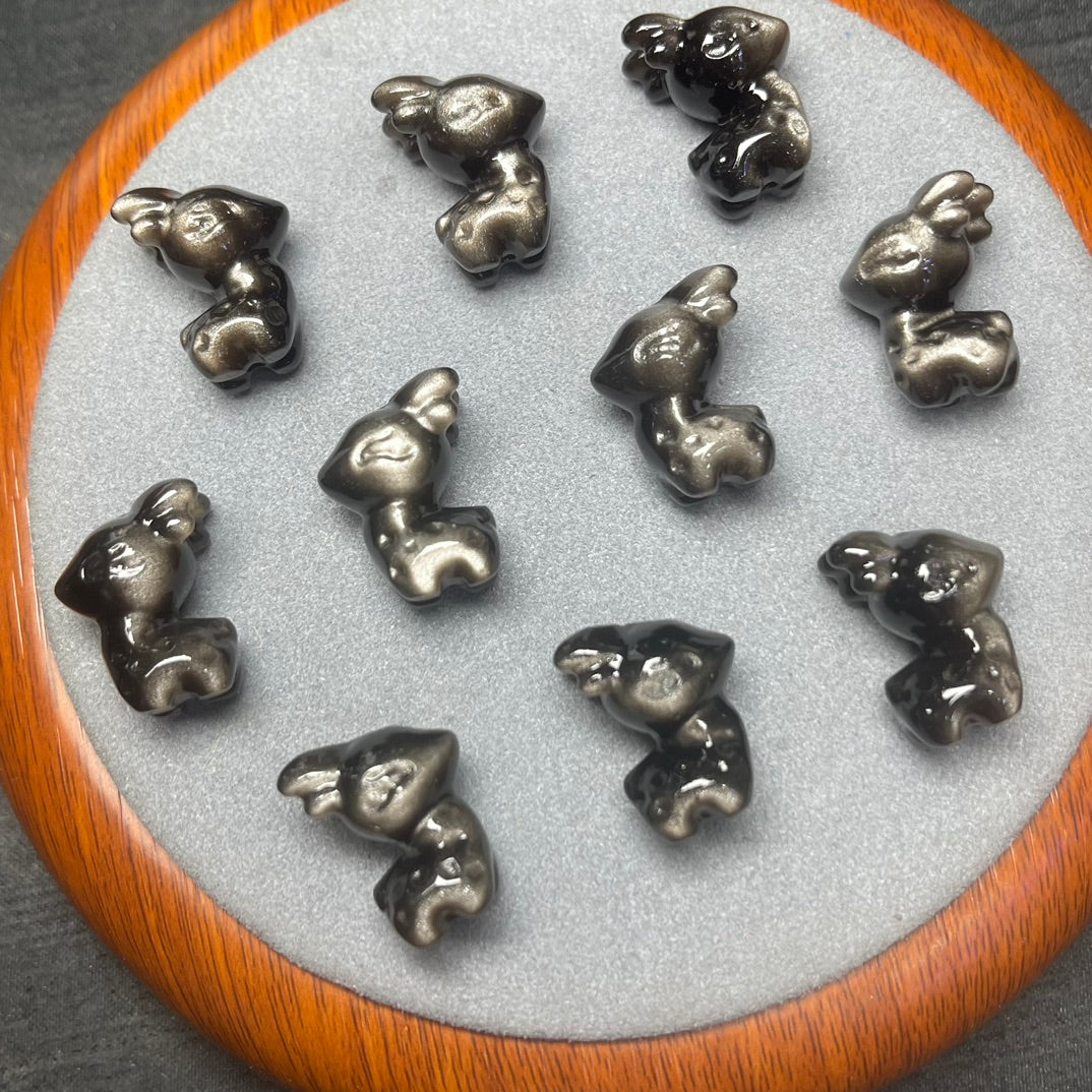 Natural Silver Sheen Obsidian Deer Beads