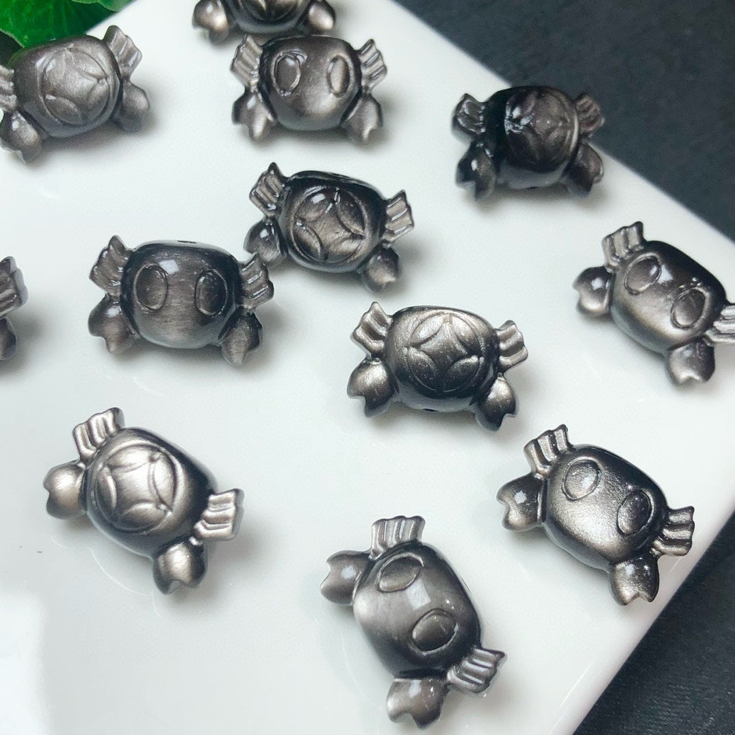 Natural Silver Sheen Obsidian Crab Beads