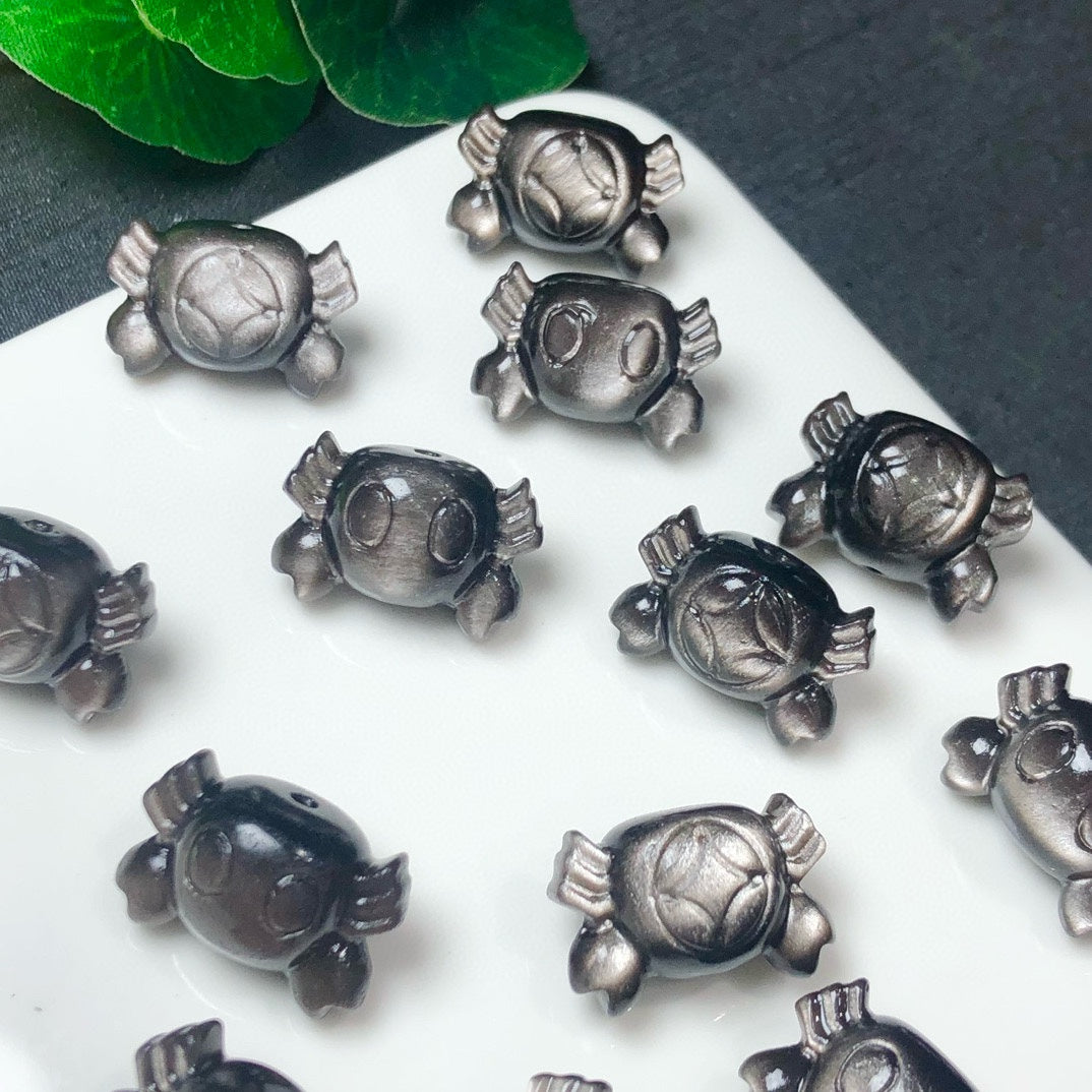 Natural Silver Sheen Obsidian Crab Beads