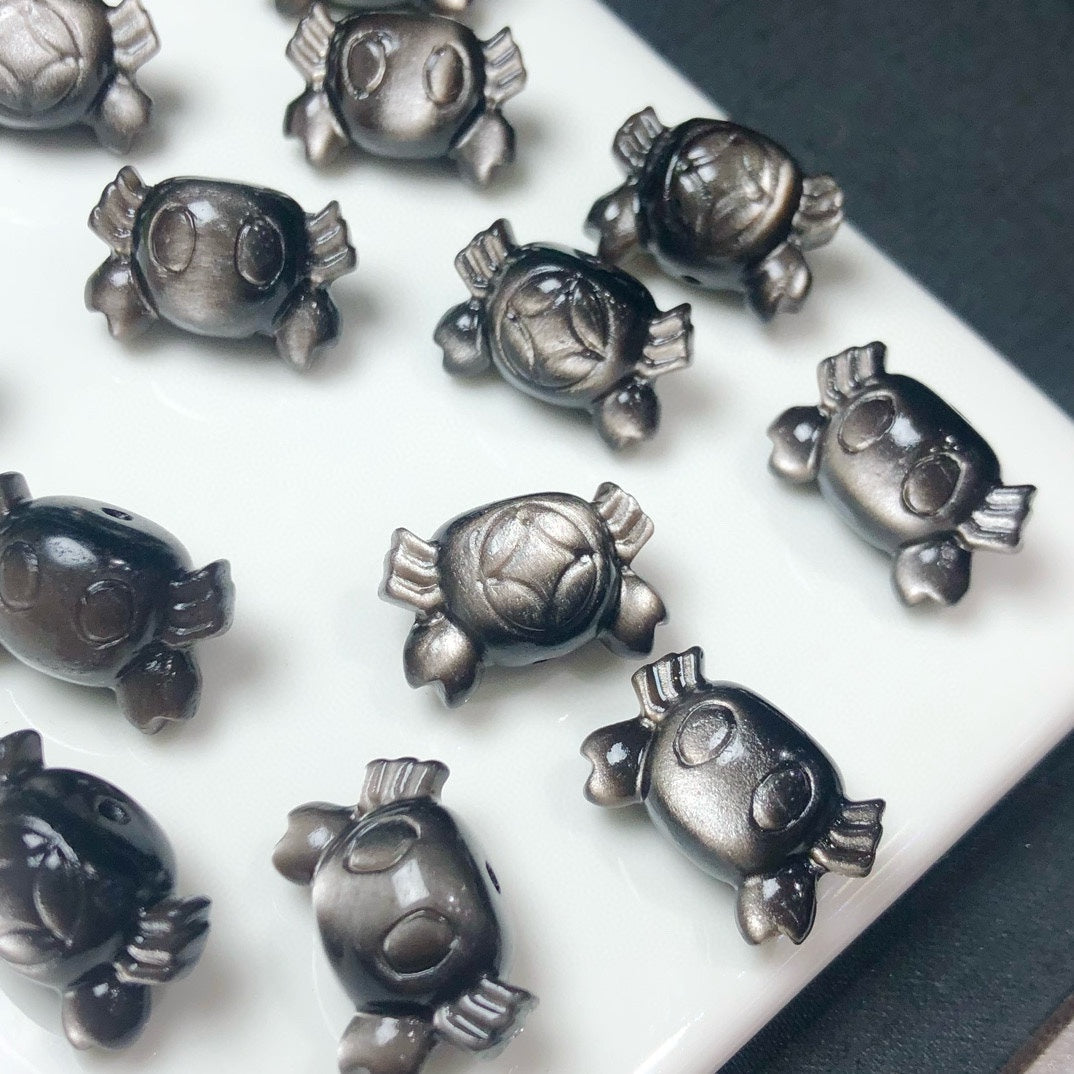 Natural Silver Sheen Obsidian Crab Beads