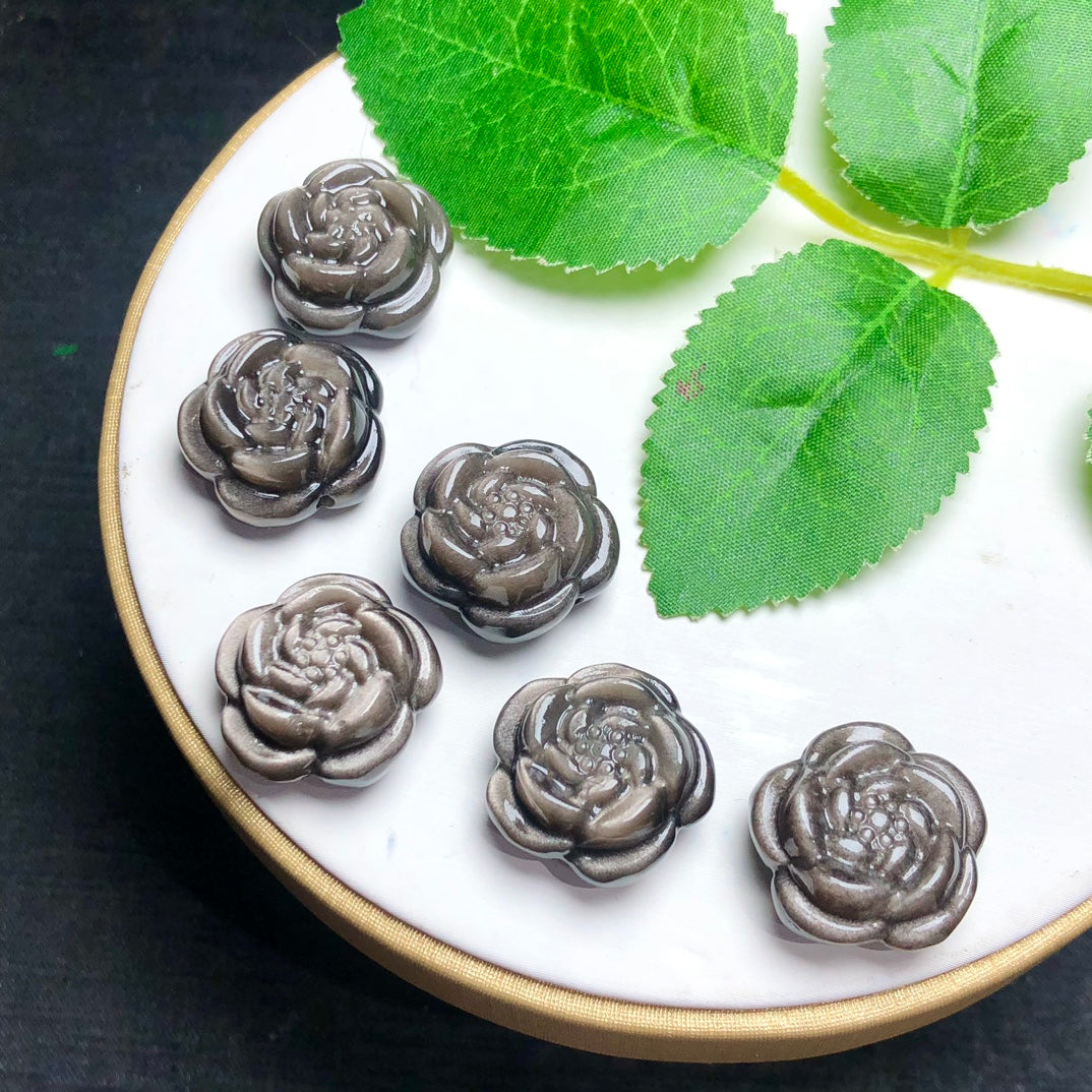Silver Sheen Obsidian Peony Flower Beads