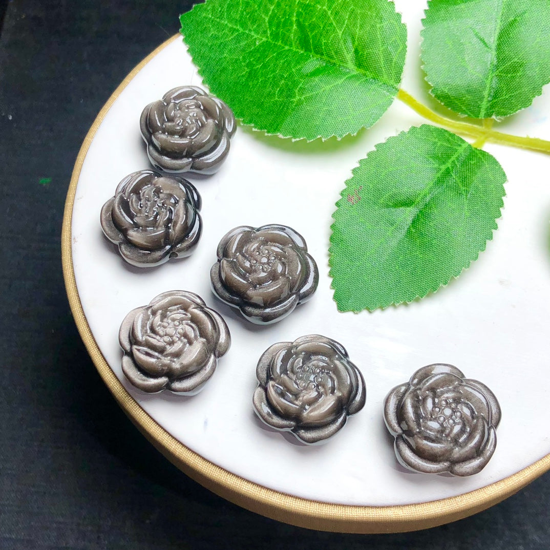 Silver Sheen Obsidian Peony Flower Beads