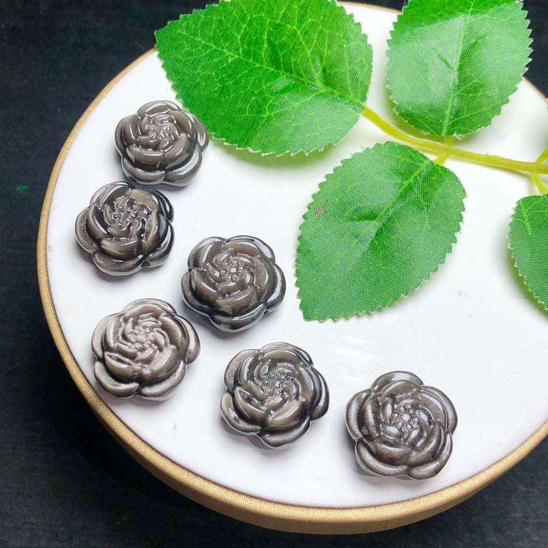 Silver Sheen Obsidian Peony Flower Beads