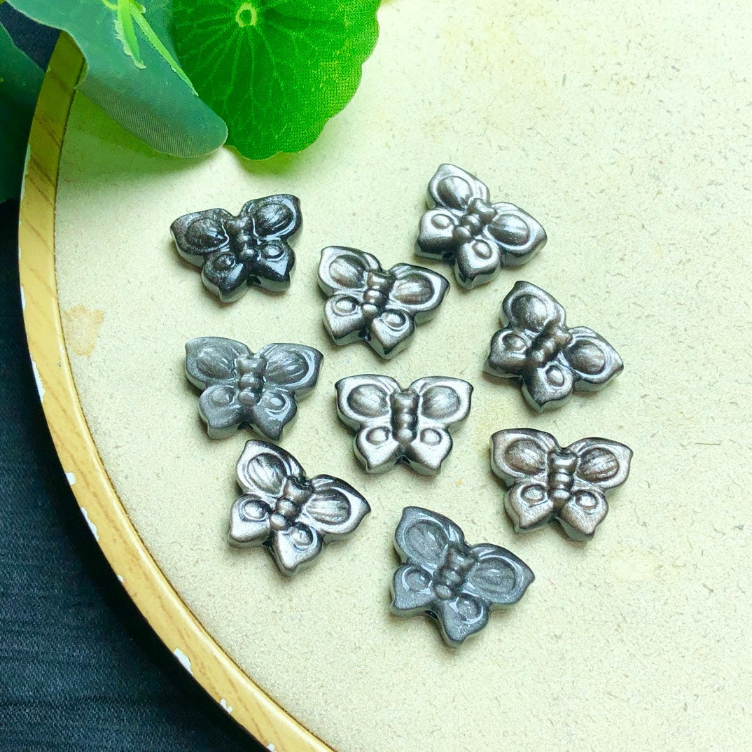 Silver Sheen Obsidian Butterfly Beads