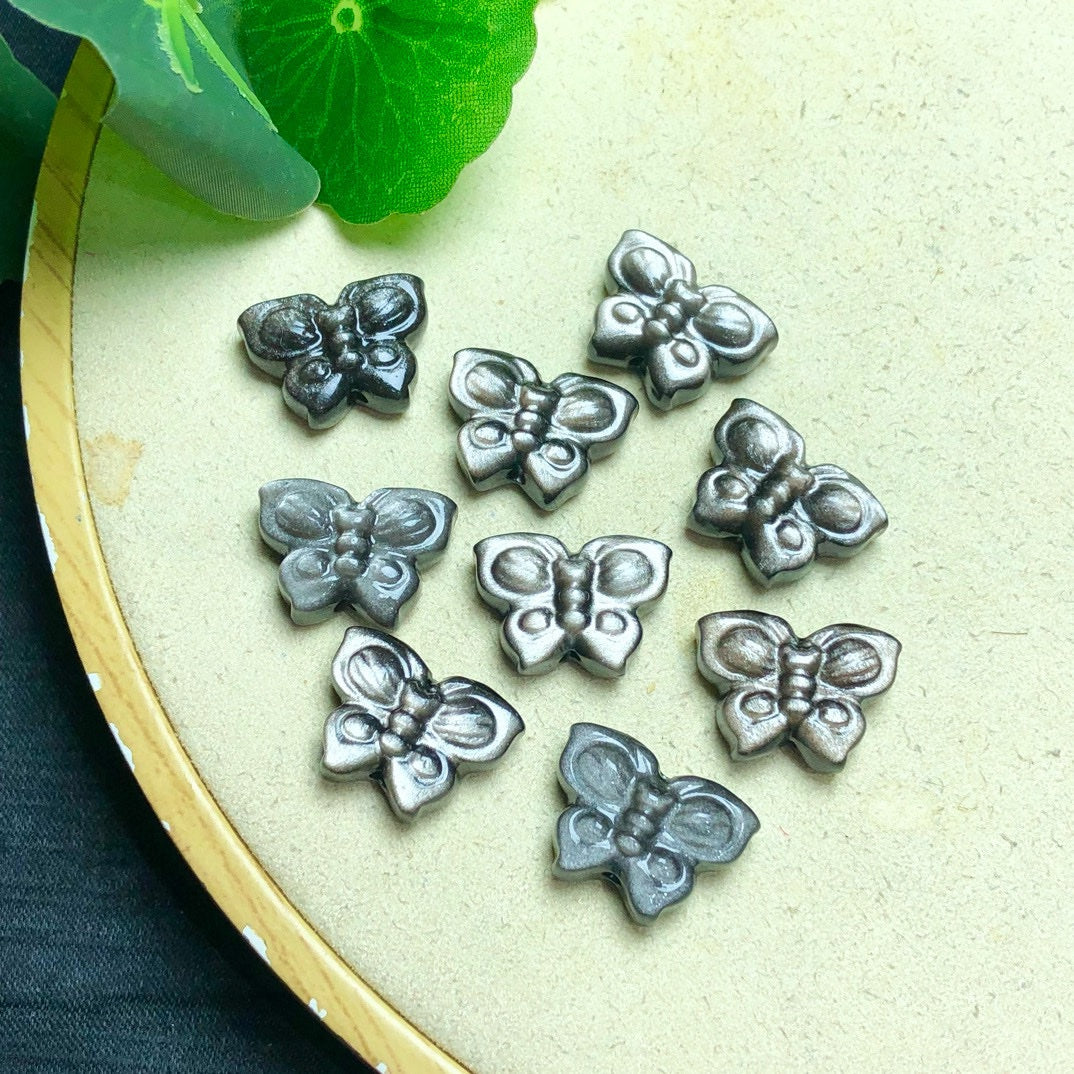 Silver Sheen Obsidian Butterfly Beads