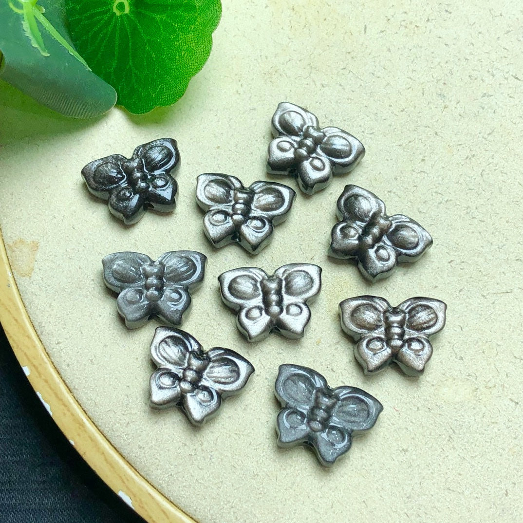 Silver Sheen Obsidian Butterfly Beads