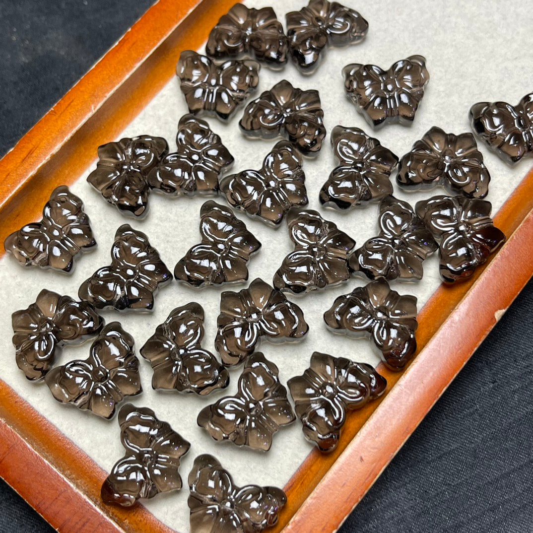 Natural Icy Obsidian Butterfly Beads