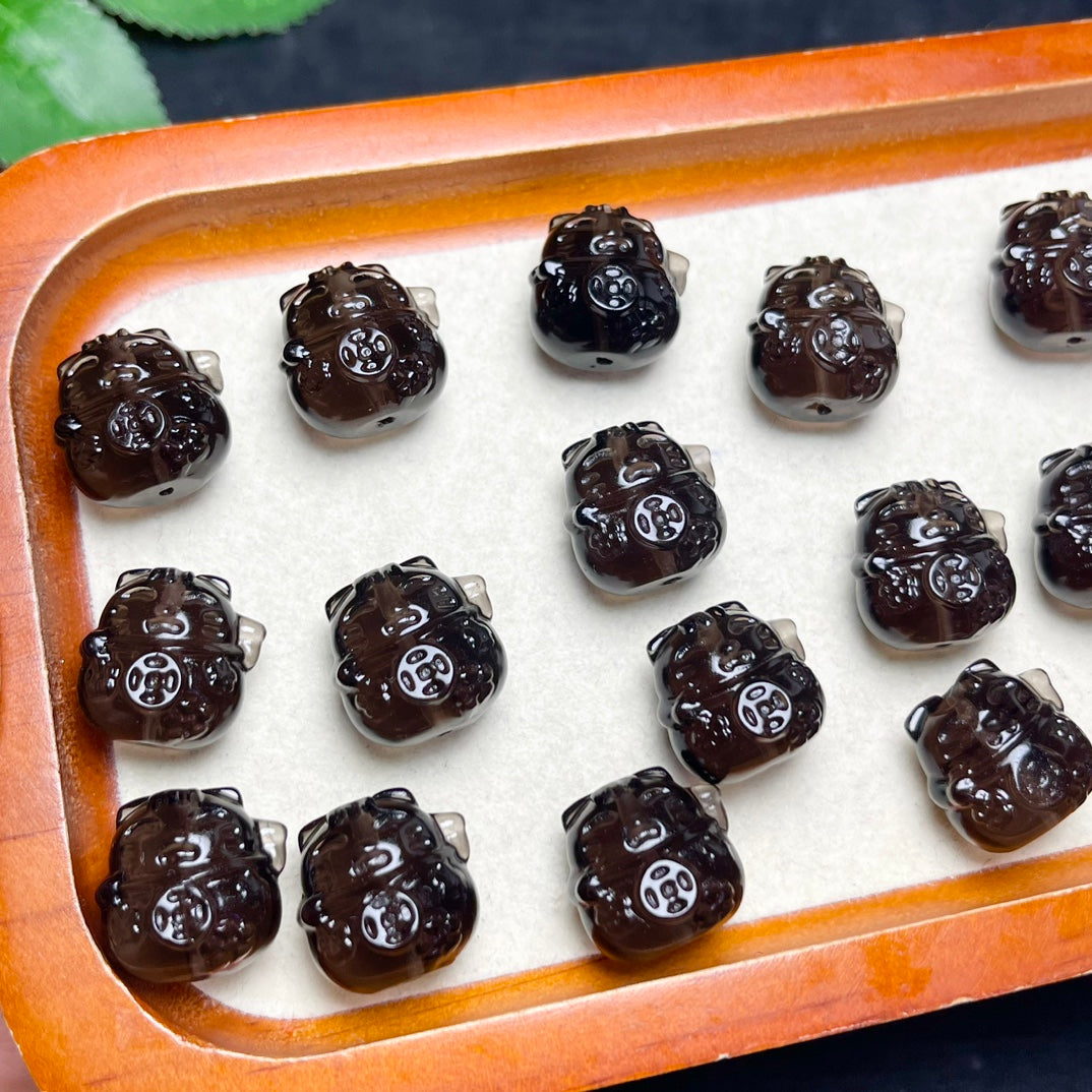 Natural Icy Obsidian Fortune Cat Beads