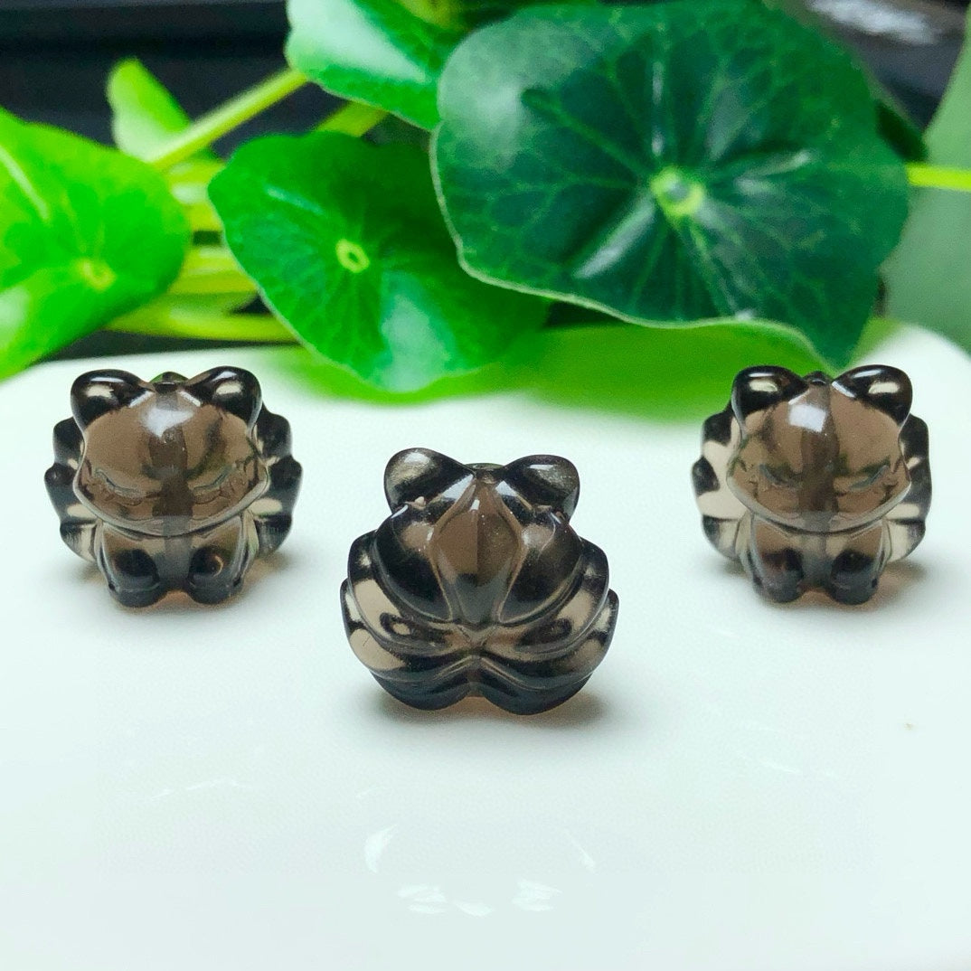 Natural Icy Obsidian Nine Tail Fox Beads
