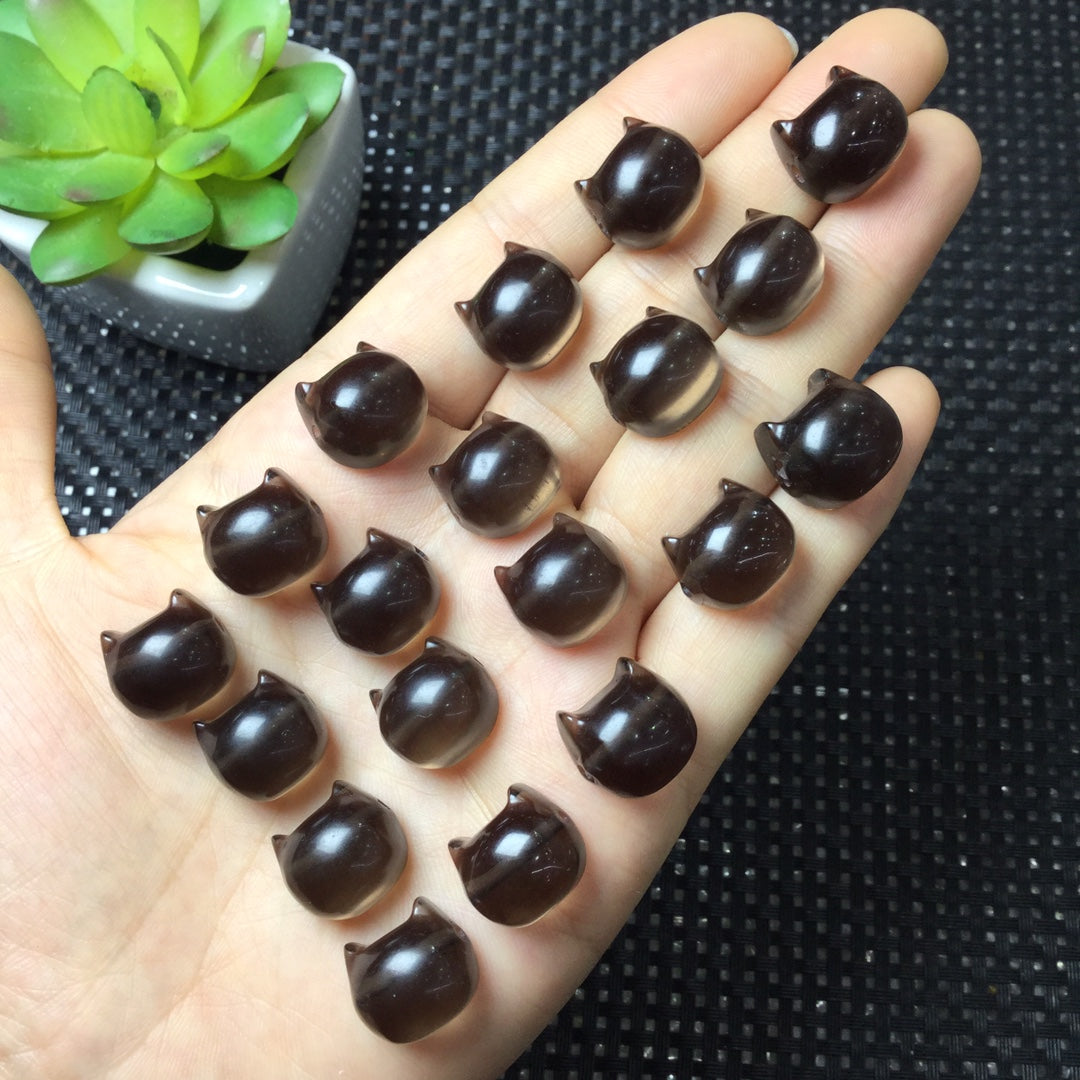 Natural Icy Obsidian Cat Head Beads