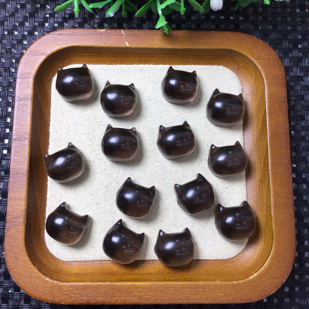 Natural Icy Obsidian Cat Head Beads