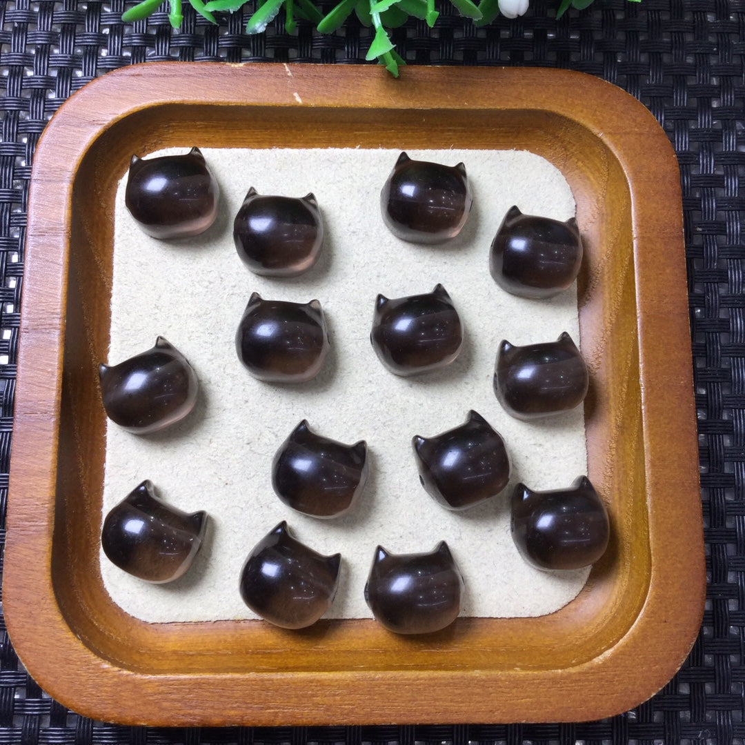 Natural Icy Obsidian Cat Head Beads