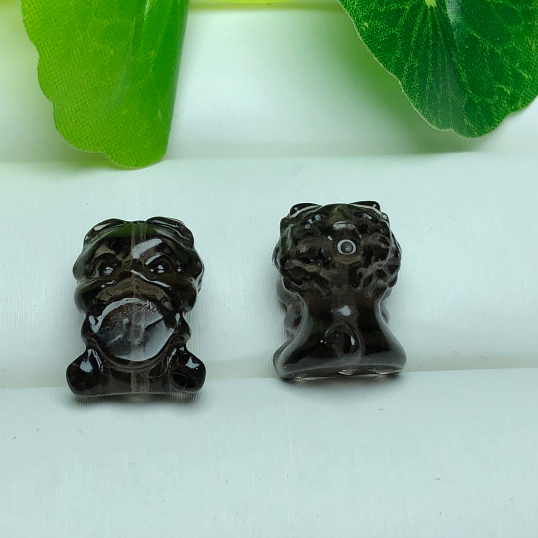 Natural Icy Obsidian Money Lion Beads
