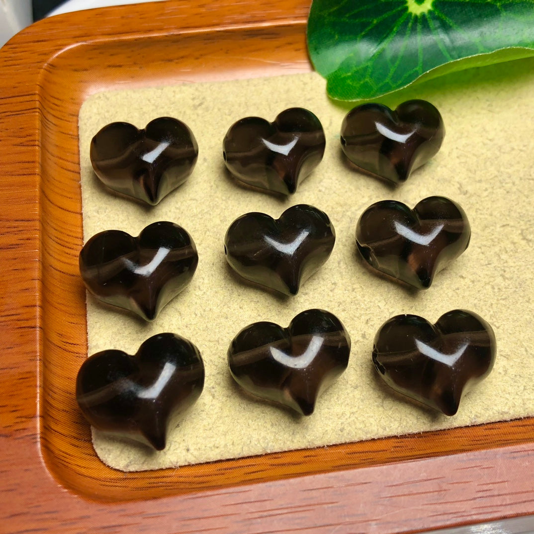 Natural Icy Obsidian Puffy Heart Beads