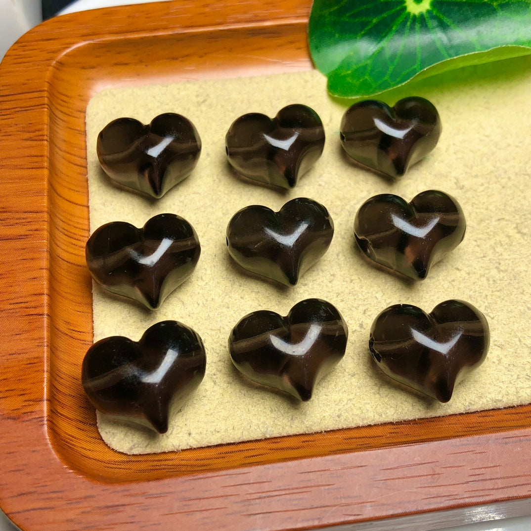 Natural Icy Obsidian Puffy Heart Beads